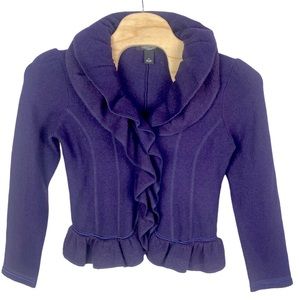 Peck & Peck Collection Unlined Wool Ruffle Blazer Deep Purple Womens Sz‎ M 80s